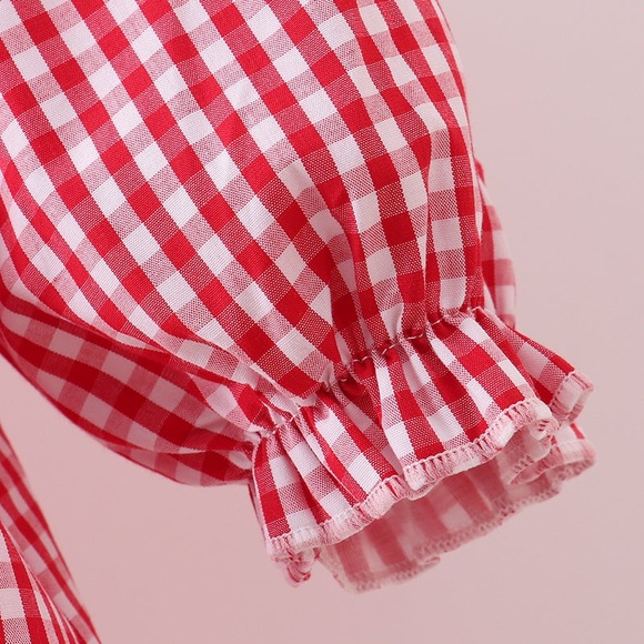 Red Gingham Smocked Dress with Reindeer Embroidery - Picture 5 of 6